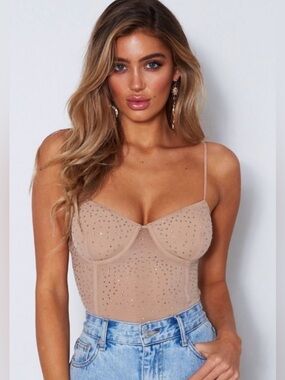 NWT White Fox Sparkle Diamante Bodysuit